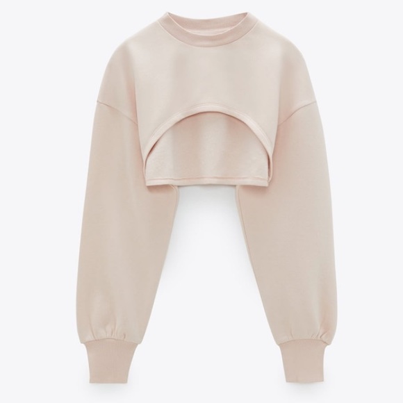 NWT Zara Cropped Sweatshirt Arm Warmer Top - Picture 4 of 7